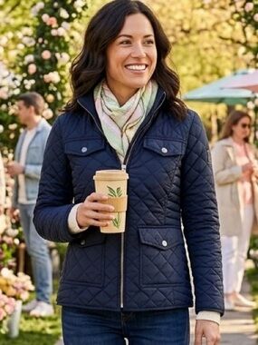 Tommy Hilfiger Navy Diamond Quilted Zip-Front Jacket Size Small